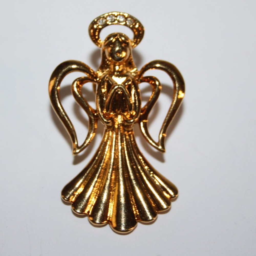 👼 Vintage Gold Angel Lapel Pin · 1 7/8"